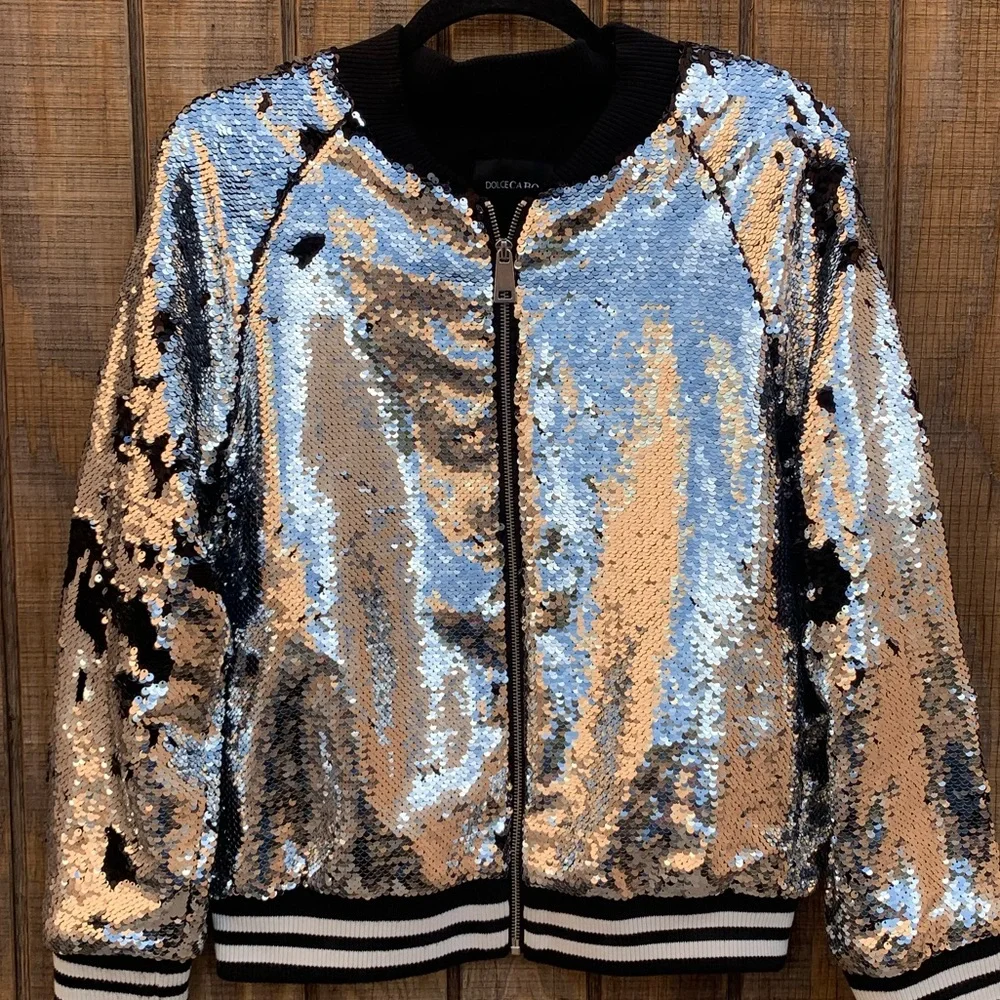 Dolce Cabo Silver & Black Sequins Bomber Jacket
